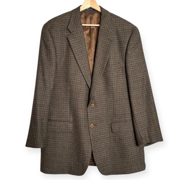Chaps Other - Vintage Chaps 100% Wool Brown Houndstooth Two Button Grandpa Blazer Men's 44R